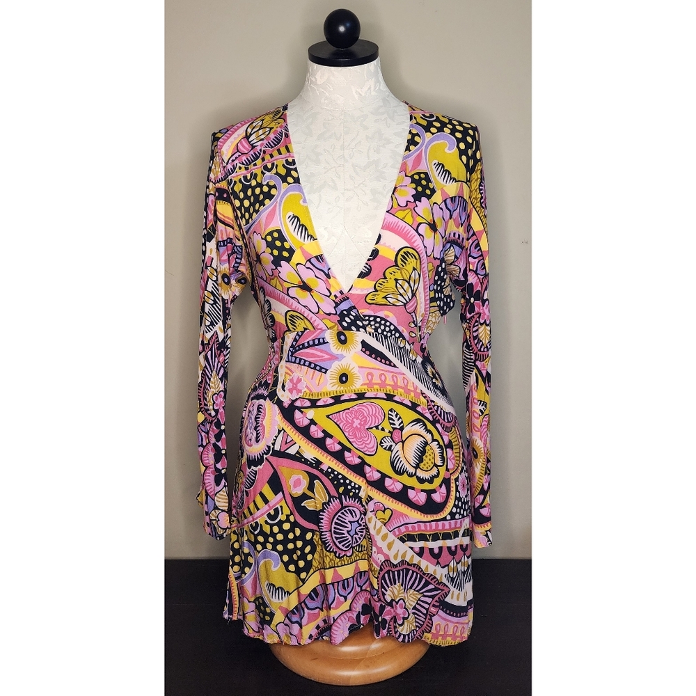 Zara Accessories Paisley Dress Size S (2-4) Deep V Neck Mini Women's